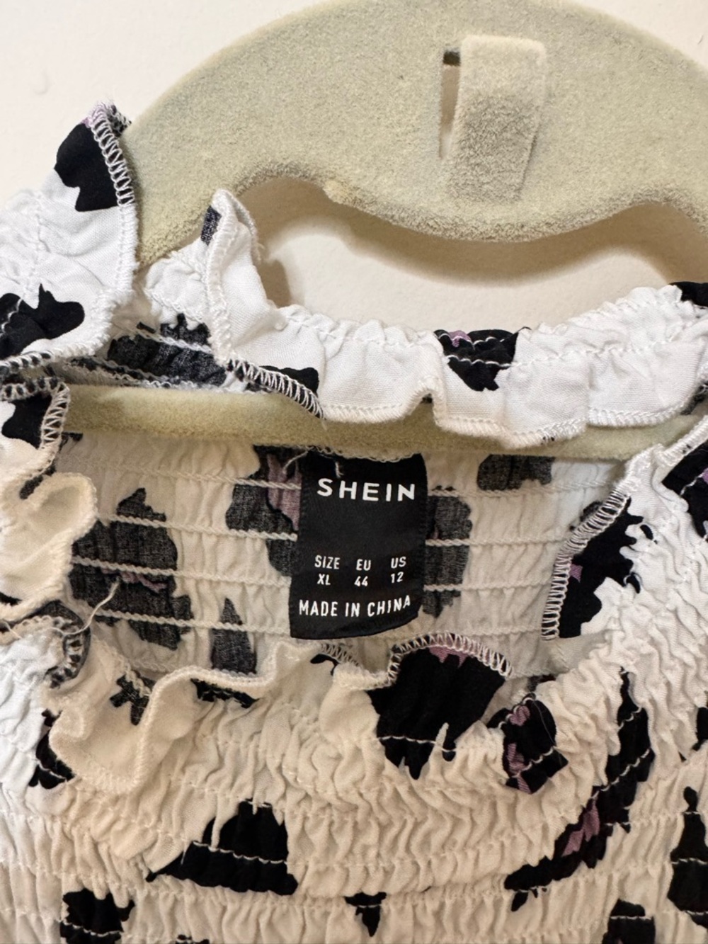 SHEIN White Leopard Print Smocked Long-Sleeve Top with Lavender Accents - Picture 3 of 3